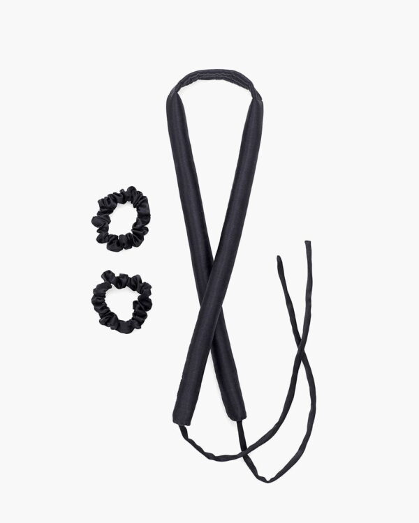 Wąski jedwabny wałek do włosów Almania + scrunchies – Czarny - obrazek 2