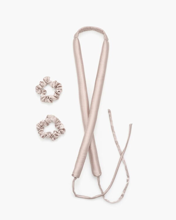 Wąski jedwabny wałek do włosów Almania + scrunchies – Rose Gold - obrazek 2